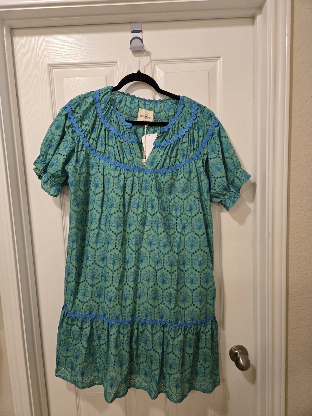 Umgee Teal Green Short Sleeve Printed Mini Dress